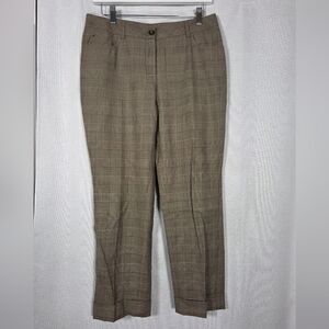 Akris Punto Brown Plaid Cropped Cuffed Cotton Wool Pants Women's Size 6 Trousers
